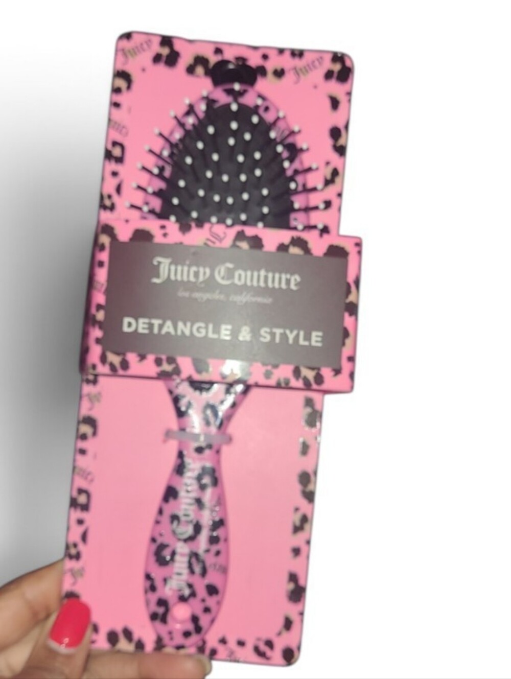 Juicy Couture Pink Leopard Detangle & Style Hair Brush - Black Bristles